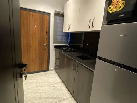 Kitchenette with cooker and worktop